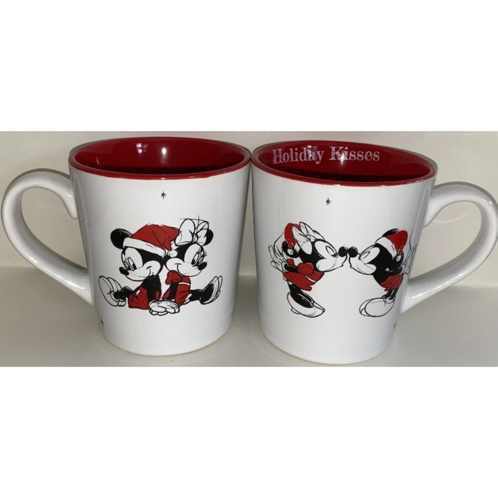 1 Disney Parks Holiday Kisses Mickey & Minnie Mouse Christmas Mug Santa Cup RARE